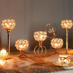 Gold 5 Arm Metal Crystal Tea Light Candle Holder, Elegant Wedding Table Centerpiece, Christmas Wishing Bowl Candle Holder - color: Gold, size: Set of 3