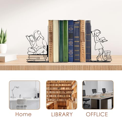 Cute Bookends Decorative, Durable Metal Book Holders with Timeless Appeal, Black, 1 Piece, 6.3x4.5x1.2 inches
