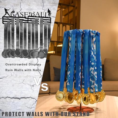 Medal Hanger Display Rotating | Wall-Safe Tabletop Running Medal Stand Holds 45+ Race Medals | Heavy-Duty Metal Base with Quick Assembly Rack | Perfect for Marathon & Sports Awards Display - color: Rose