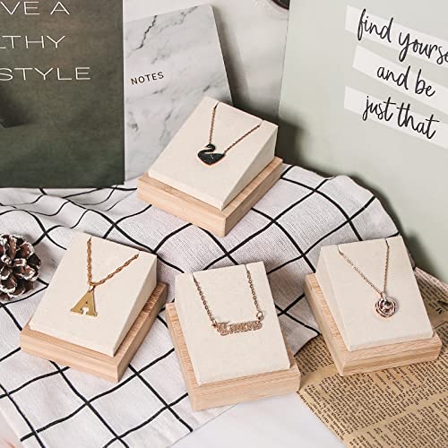 Julysky Bamboo 4 Pcs Necklace Pendant Display Stand for Show Jewelry Holder for Selling Necklace Organizer (beige velvet)
