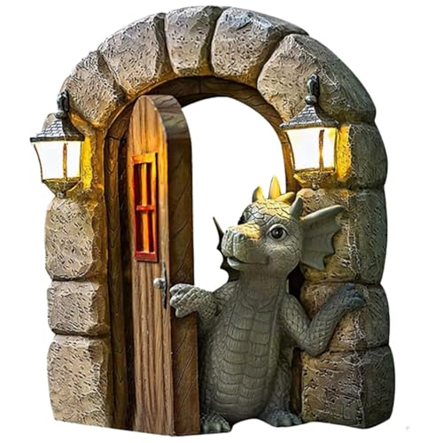 YWHWXB Garden Dragon Resin Sculpture,Lovely Outdoor Sculpture Ornaments,Garden Dragon Decor Statue for Home Patio Courtyard Lawn Decoration - color: Open the Door