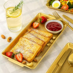 ZENFUN 3 Pack 304 Stainless Steel Serving Platters, 12.6" Rectangle Metal Dinner Plates with Handles, Decorative Organizer Trays for BBQ, Dining, Party, Buffet, Appetizer Serving(Gold)