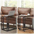 VASAGLE End Table, C Shaped TV Tray with Metal Frame Rolling Casters, Industrial Side Table for Living Room Bedroom, 19.7 x 13.8 x 23.6 Inches, Dark Walnut and Black - color: Dark Walnut + Black