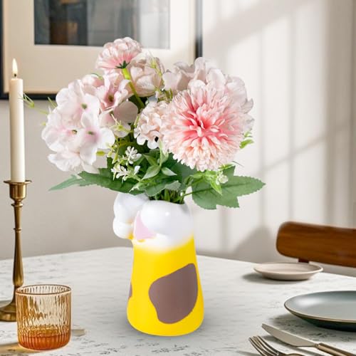 Cat Vase for Dry Flower Hydroponic Planter for Women, Teens, Girls，Kids，Cat Lover Theme Decor ，Ideal for Home, Office, Wedding, Party，Table Decoration (Yellow)