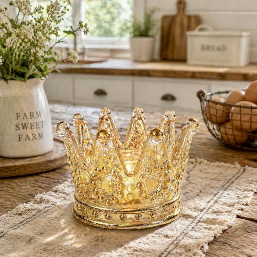 Luxury Crown Glass Candle Holder - Gold Votive Holder for Candles, Jewelry, Floral or Vanity Decor - Elegant Gift for Women