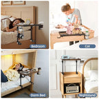 Clip On Bedside Shelf, Adjustable Bed Table with Cup Holder & Headphone Hook, Bed Tray for College Dorm, Bunk Beds, Space Saving Nightstand with Cable Management, Side Table Organizer for Bedroom