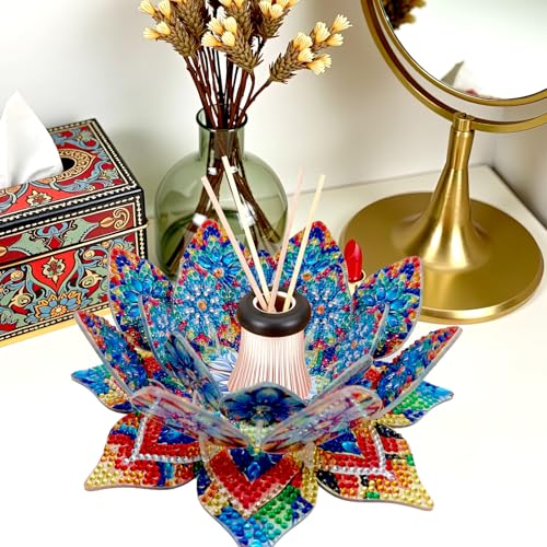 DIY Diamond Art Painting Candlestick Holders Mandala Flower Shape Desk Candle Tray Tabletop Ornaments for Wedding Festival and Party Home Table Centerpiece-Flower04 - color: Flower04
