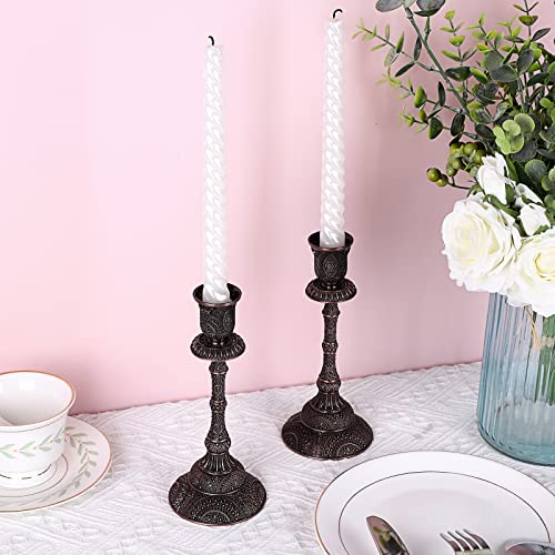 OwnMy Set of 2 Vintage Taper Candle Holders Tall Metal Taper Candlestick Holders, Elegant Taper Candle Stands Red Bronze Taper Candelabra Set for Dining Table Centerpieces Wedding Candlestick Decors - color: Red Bronze