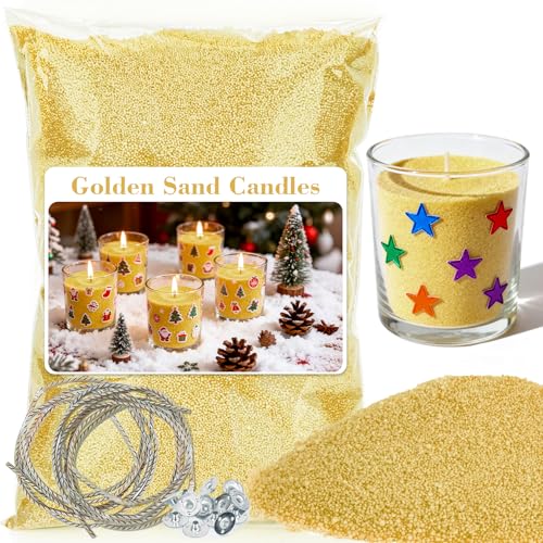Sukh Gold Snow Pearled-Candles with Wicks - DIY Candle Sand,Sand Wax with Wicks,Wax,Refillable for Making,Weddings,Partie (Gold) - color: Gold