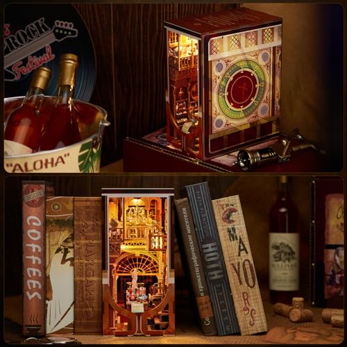 MiniCity Book Nook Kit, DIY Miniature Dollhouse Booknook Kit, 3D Wooden Puzzle Bookend Bookshelf Insert Decor with LED Light for Teens and Adults (Roaring Twenties Speakeasy) - style: Roaring Twenties Speakeasy