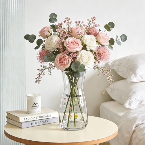 8 inch Clear Glass Flower Vases,Mom Gifts Mothers Day for Wife from Daughter Son,Birthday Gifts for Mom,Centerpiece Table Home Indoor Desk Decor