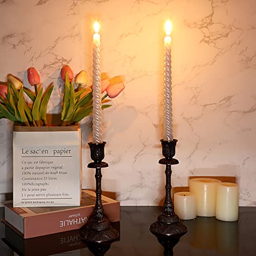 OwnMy Set of 2 Vintage Taper Candle Holders Tall Metal Taper Candlestick Holders, Elegant Taper Candle Stands Red Bronze Taper Candelabra Set for Dining Table Centerpieces Wedding Candlestick Decors - color: Red Bronze