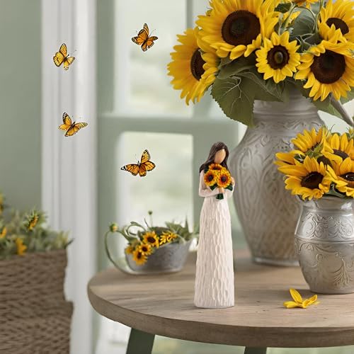 Sunflower Gifts for Women, Gifts for Mom, Sisters, Friends Who Love Sunflower, Hand Painted Woman Holding Flower Figurine - style: Sunflower