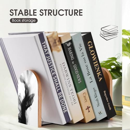 Minimalist Black and White Abstract Wooden Bookends Shelves 2 PCS Sturdy Book Holders Desktop Organizer for Home Office Libraries