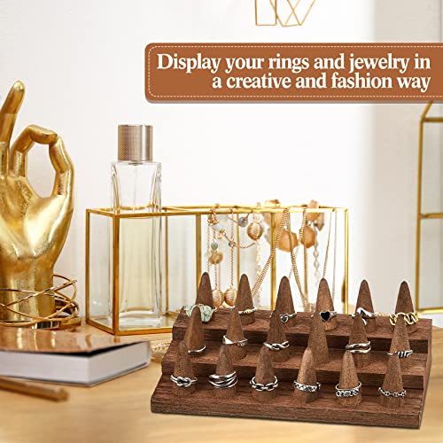 Juexica 18 Fingers Wood Ring Display Wooden Finger Ring Stand for Selling Jewelry Display Holder Showcase for Storage(Brown) - color: Brown