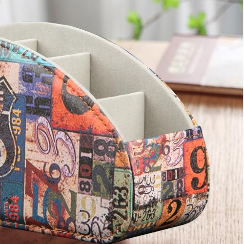 TV Remote Control Holder with 5 Compartments,Pu Leather Remote Caddy/Box/Tray Bedside Table Desk Storage Organizer for DVD, Blu-Ray, Media Player, Heater Controllers and Cosmetics Office Supplies - color: Road map, size: Small