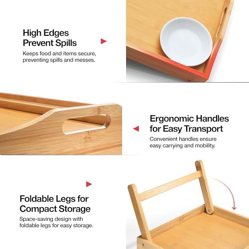 Home-It Bed Table Tray with Folding Legs - Bamboo Breakfast Tray with Handles for Bed, Sofa, Eating and Laptops, Snacking and Working