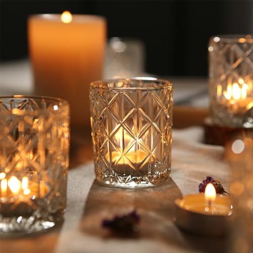 24pcs Clear Votive Candle Holders 2x2.5inch - Glass Candle Holder in Bulk for Table Wedding Centerpieces, Tea Lights Candle Holder for Wedding Party Holiday Decor (Clear,24) - color: Clear