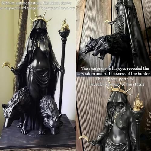 Hecate Statue,Underworld Hekate,The Witch of The Night,Hecate Greek Goddess with Her Hounds of Magic Resin Sculpture (B) - color: B