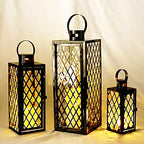 Allgala Lantern Set 3-PC Set Jumbo Luxury Modern Indoor/Outdoor Hurricane Candle Lantern Set with Chrome Plated Structure and Tempered Glass-Diamond Gold-HD88051 - color: Diamond Black