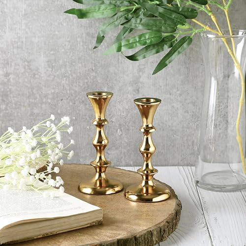 Rely+ Gold Candle Holders Set of 2 Decorative Centerpiece Table Candlesticks Holders for Taper Candles Home Decor Easter Candle Holders for Dinner Party Wedding Decorations - color: Gold
