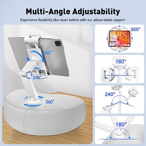 AboveTEK Tablet Pillow Stand for Bed, Hands-Free 360° Adjustable iPad Pillow Holder for Lap Reading w/Soft Bean Bag, Ideal Gift for Mom, Fits 4.7" to 12.9" Tablet, Phone, Kindle - Gray - color: Gray