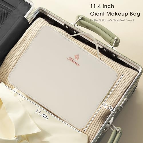Faquenc Leather Makeup Case with LED Lighted Mirror 11.4 Inch Travel Makeup Bag Adjustable Brightness in 3 Colors Cosmetic Organizer Artist Storage Bag with Dividers Brush Holder Bag Vanity White - color: 11.4 Inch White, size: 2-Medium