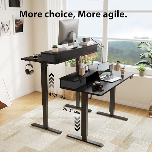 Agilestic 63 x 24 Inches Electric Standing Desk with 2 Storage Drawers, Stand Up Desk Adjustable Height, Sit and Stand Computer Table with Splice Board, Black - color: Black, size: 63 x 24 Inches with 2 drawers