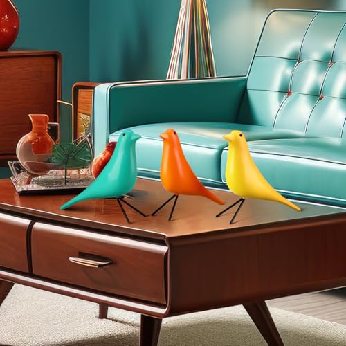 AceOrbit 3 Pcs Mid Century Modern Decor Medieval Table Decor Large Ceramic Birds Orange Blue and Yellow Ceramic Birds for Home Office Table Desktop Bookshelf Mantelpiece Shelf Centerpiece - style: Retro Style