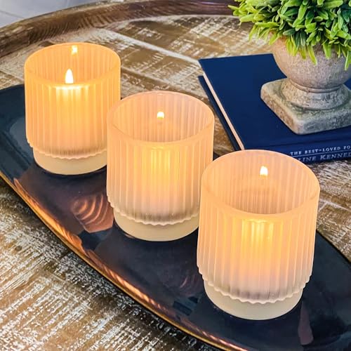 Kate Aspen Vintage Fluted Frosted Glass Tealight Votive Candle Holders (Set of 6), Rustic Decor, Boho Decorations, Shelf Decoration, Classic Look | Perfect Hostess Gift - color: Frosted