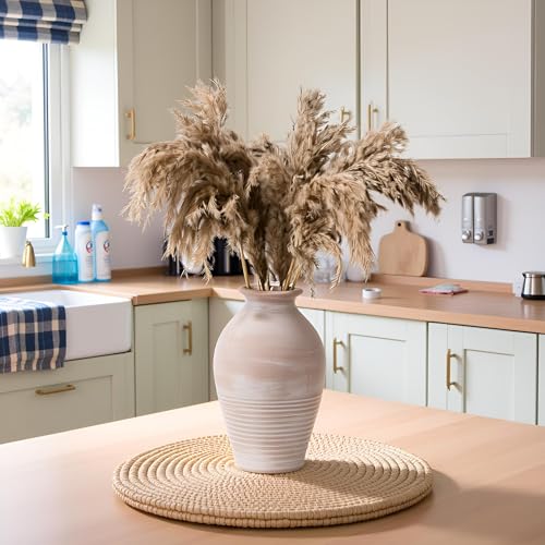LUKA Ceramic Rustic Farmhouse Vase, 9.2 inch Whitewashed Terracotta Vase, Pottery Decorative Flower Vases,Clay Decorative Vases for Home Decor, Table, Living Room, Shelf, Mantel Decoration - color: Terracotta White