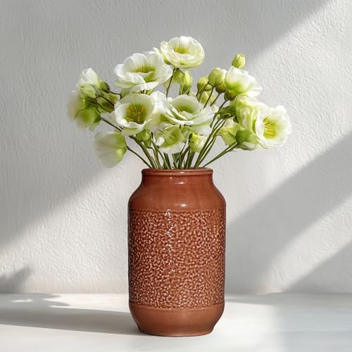 Ceramic Flower Vase Home Decor - 9 Inch Brown Modern Vases for Pampas Grass, Decorative Vase for Flowers, Fall Centerpiece Dining Office Kitchen Decor - color: Modern Brown