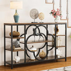 GiftGo 47" Farmhouse Console Tables for Entryway Retro Sofa Table Behind Couch Open Display Storage Shelves for Foyer, Hallway, Front Door,Living Room,Elegant Four-Leaf Clover (Rustic Brown, 47")