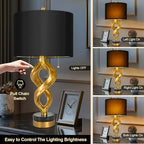 Sculptural Table Lamp Set of 2 for Bedroom, 26” Gold Leaf Farmhouse Bedside Lamps for Living Room, Pull Chains Switch Rustic Nightstand Lamp Marble Base with USB for Home Room Decor (Bulbs Included) - size: 26 inches Gold Leaf -032