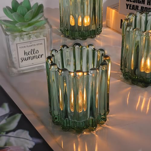 HAVITI 6 Pcs Votive Candle Holder, Green Glass Candle Holders, Tealight Candle Holder for Wedding Centerpieces Dinner Party Table Decor - color: Green