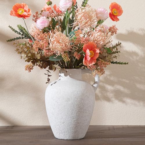 Ceramic Rustic Farmhouse Vase,8.85 Inch White Ceramic Decorative Flower for Home Decor Table Living Room Kitchen Bedroom Shelf Mantel Wedding Centerpiece Holiday & Wedding - color: Farmhouse-8.85 In-1