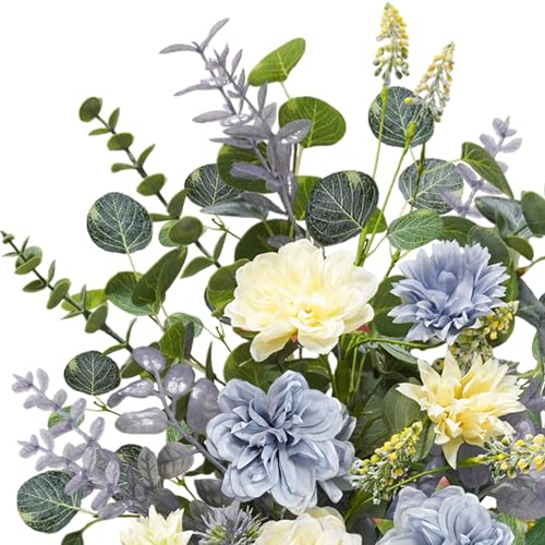 Krissing Fake Flowers in Vase, 24.5" Tall Artificial Floral Arrangement with Metal Pot Blue Silk Faux Hydrangea Flowers Greenery Stems for Table Centerpieces Home Kitchen Spring Decor - color: Blue