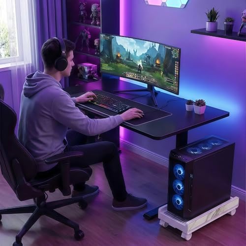 Adjustable Mobile Computer Tower Stand, Ventilated CPU Stand with Locking Caster Wheels, Fits Most Computer Towers, Under Desk Floor PC Cart, Universal PC Holder for Office, Students & Gamers (White) - color: White