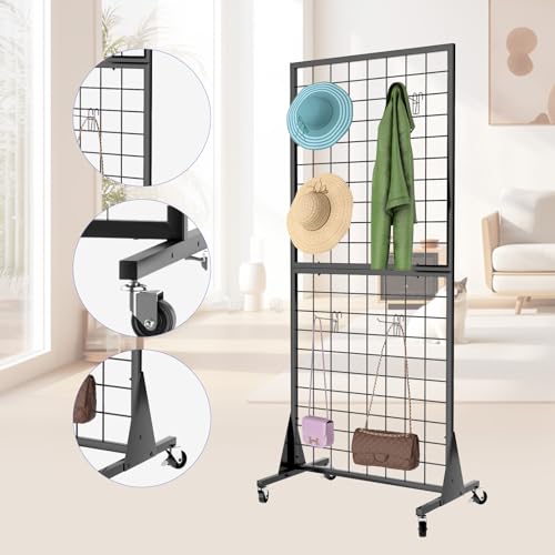 4-Pack 2'x5.5' Ft Gridwall Panel Display Stands Heavy Duty Floor Standing Retail Display Rack with Triangle Base for Retail Art Show With 20 Hooks - size: 4