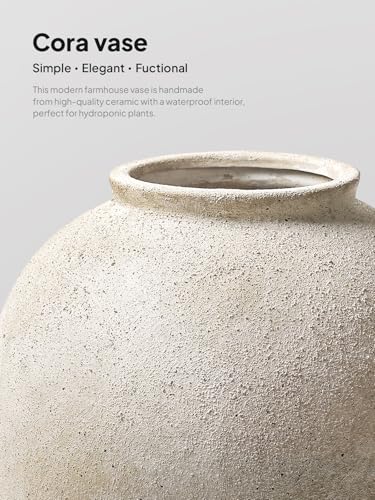 Large White Ceramic Vase - 9.8 Inch Rustic Farmhouse Flower Vase for Home Decor, Minimalist Tall Vases for Living Room, Table, Bathroom, Holiday & Weddings (Sandstone Yellow) - color: Sandstone Yellow, size: 9.8 inch