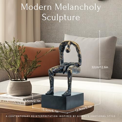 Melancholy Remembrance Sculpture – Bronze Black Lost-Wax Solid Bronze Statue, Handcrafted Hot-Cast Memorial Figurine, 6.1"x5.1"x12.6", Emotional Minimalist Art for Honoring Loved Ones - color: 12.6" Bronze Black