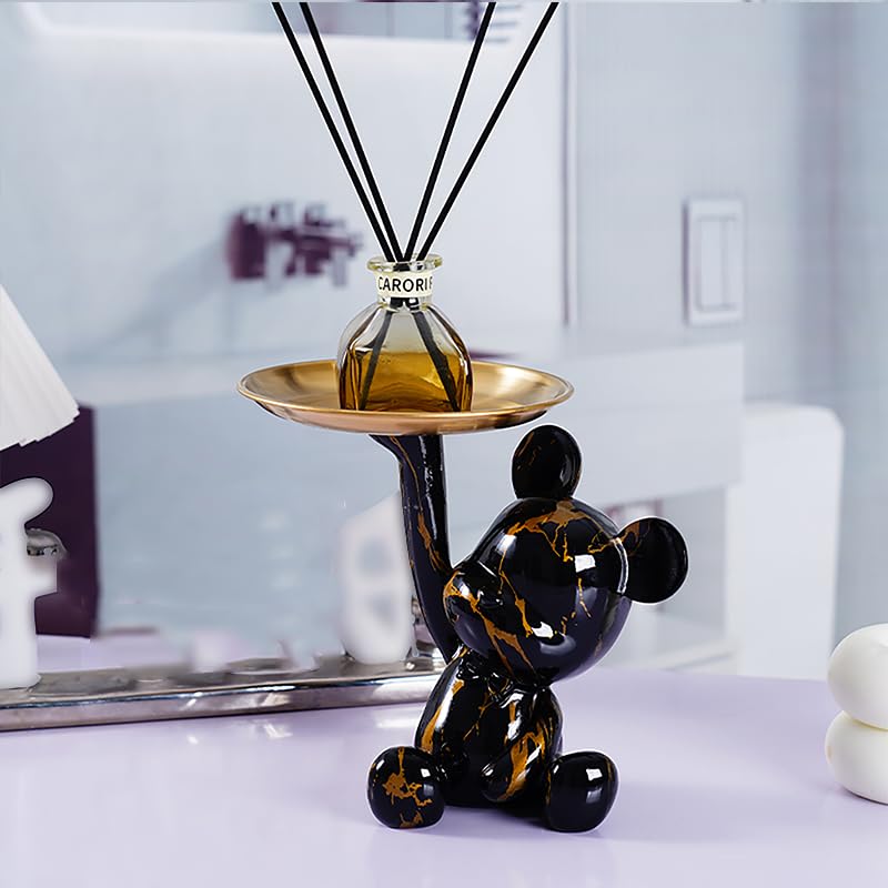 Bear Statue Resin Graffiti Animal Sculpture for Home, Office Decor, Abstract Design for Birthday, Anniversary and Gift Present (BlackGold Tray) - color: Blackgold Tray