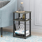 Furinno JUST Side Table, 3-Tier End Table, Open Shelves Night Stand, Bedside Table, Toolless Assembly, for Living Room, Bedroom, Bathroom, French Oak - color: French Oak Grey/Black, size: 3-Tier, Round Pole, style: 1-Pack