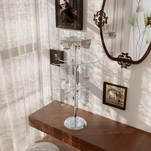 3 Tier Jewelry Towers with 8 Hooks Adjustable Height Rotating Keychain Earring Necklace Stand Display Rack for Retail - size: Length-Incremental Style - 24 hooks