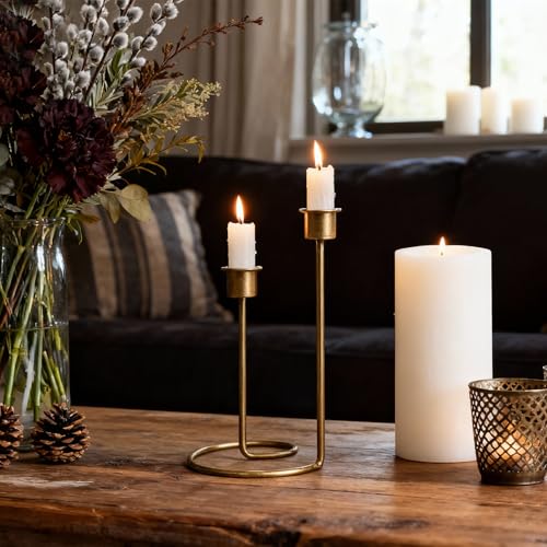 Modern Twisted Metal Candle Holder, Gold Taper Candlestick Centerpiece for Table Décor, Wedding, Holiday & Housewarming Gift - size: Size B