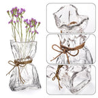 Covzoe Glass Vase, 8.7 Inch Tall Irregular Shaped Flower Vase with Hemp Rope, Clear Art Decorative Vases, Modern Home Bouquet Vases for Wedding, Living Room, Dining Table, Office