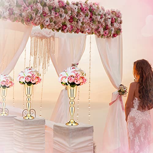 Weysat 10 Pcs Tall Vases for Centerpieces, 15 Inch Trumpet Vases Bulk Metal Gold Flower Arrangements for Party Dinner Event Wedding Floral Tabletop Birthday Decorations Reception Anniversary