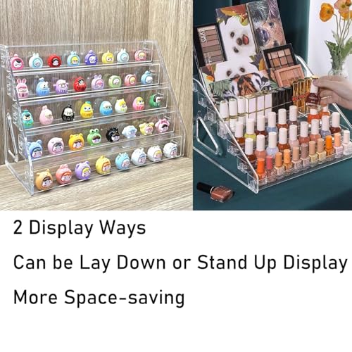 5 Tier Acrylic Display Stand Organiser with Fences, No Assembly Perfume Stand Organiser, Clear Display Shelf for Home, Office, Retail for Funko Figures Toys Cupcake Food, Cologne, Cosmetics, Storage