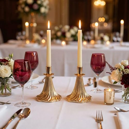 Taper Candle Holders Set of 6 - Victorian Style Gold Vintage Modern Decor, Table Mantel Centerpiece for Wedding Housewarming, Fits Standard Taper Candles