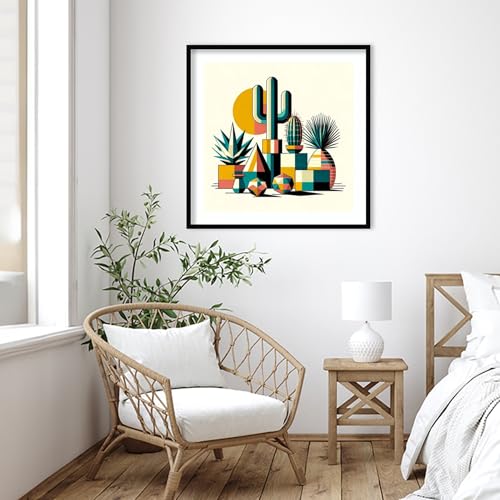 Amanti Art Framed Wall Art Print 33x33 Succulents in Cubist Vases by David Galan, Abstract Wall Art, Modern Contemporary Decor, Large Poster Painting Artwork for Living Room, Bedroom, Bathroom, - color: Svelte Noir Black, size: 33"L x 33"W